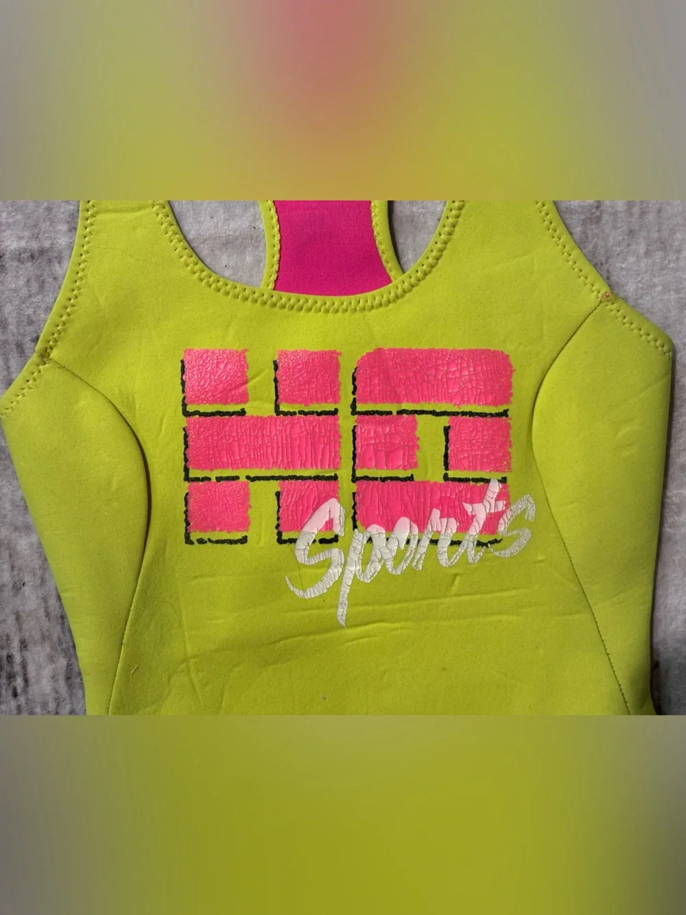 80s VINTAGE (bought dead stock) Neoprene Neon Green & Pink One-Piece Swimsuit